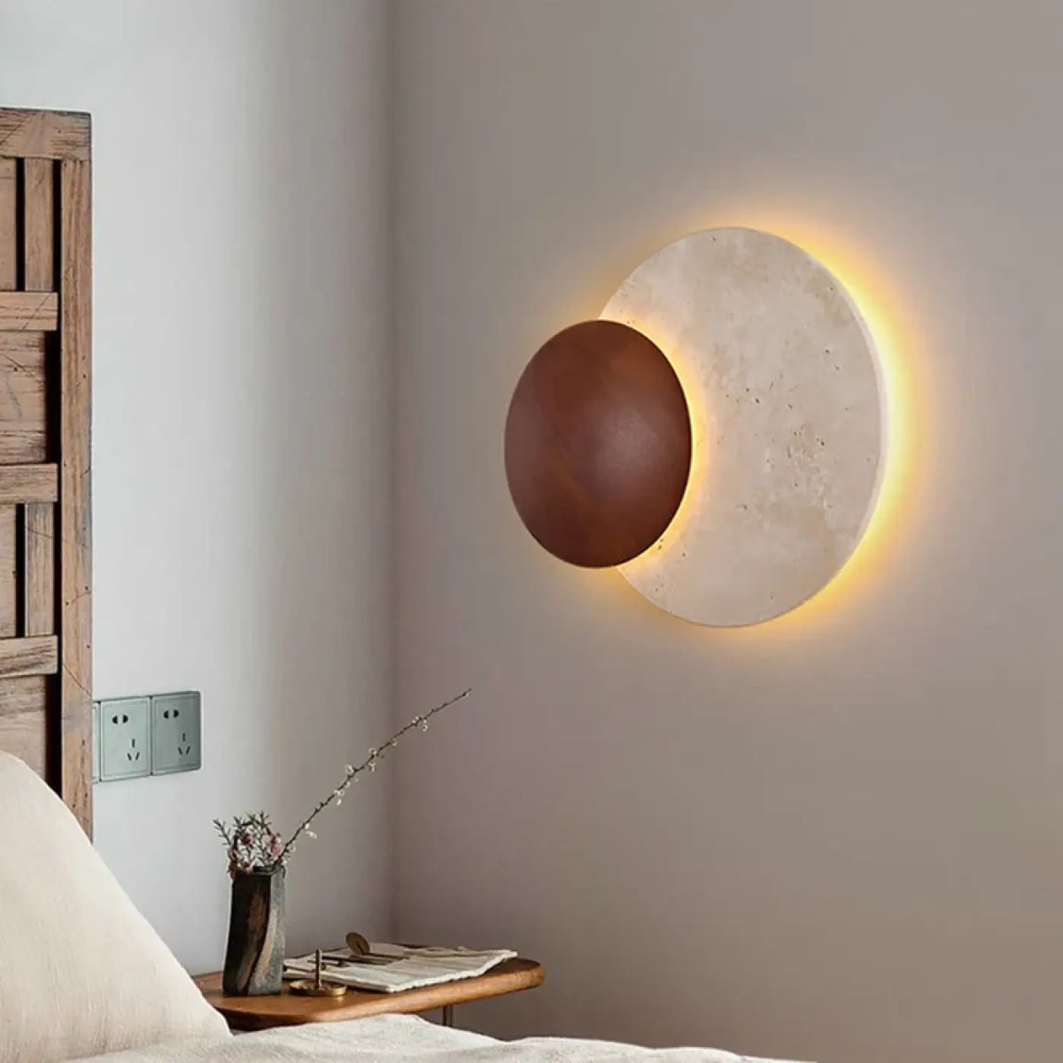 Applique Murale LED Pierre Blanche et Bois – Denelle