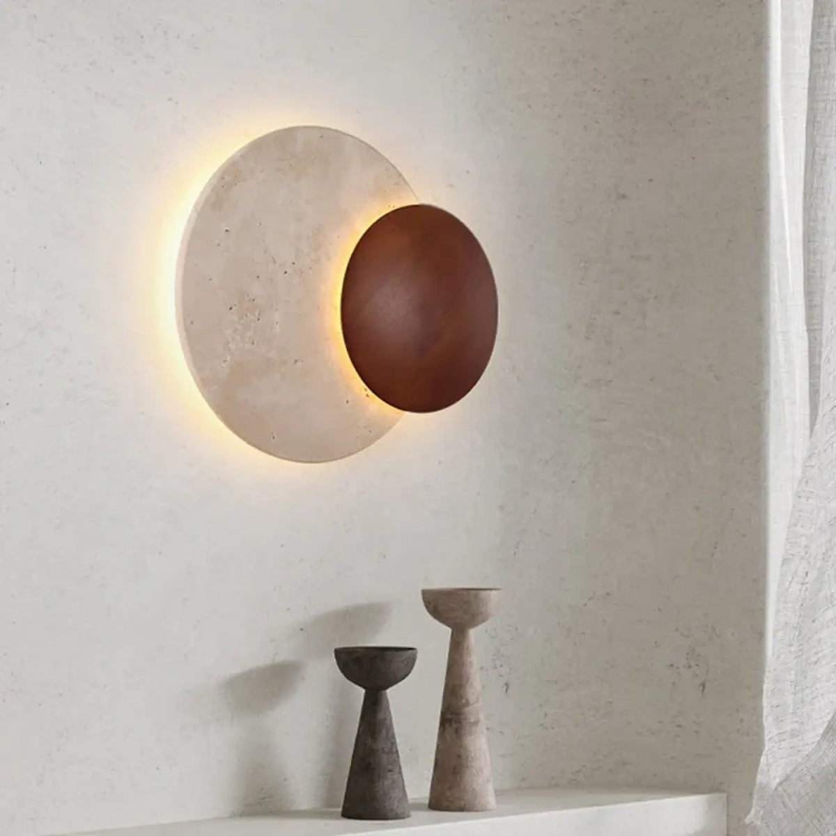 Applique Murale LED Pierre Blanche et Bois – Denelle