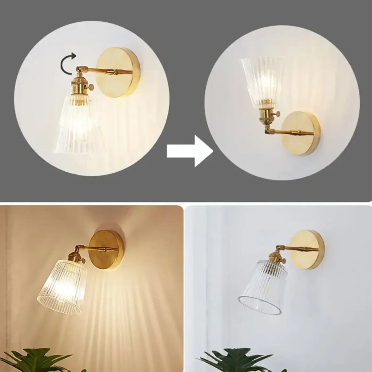 Applique Murale Dorée en Verre Strié – Rosane