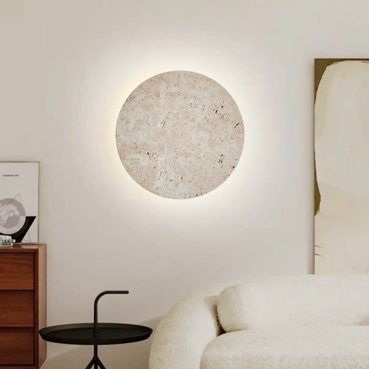 Applique Murale Ronde en Pierre Beige – Bivane
