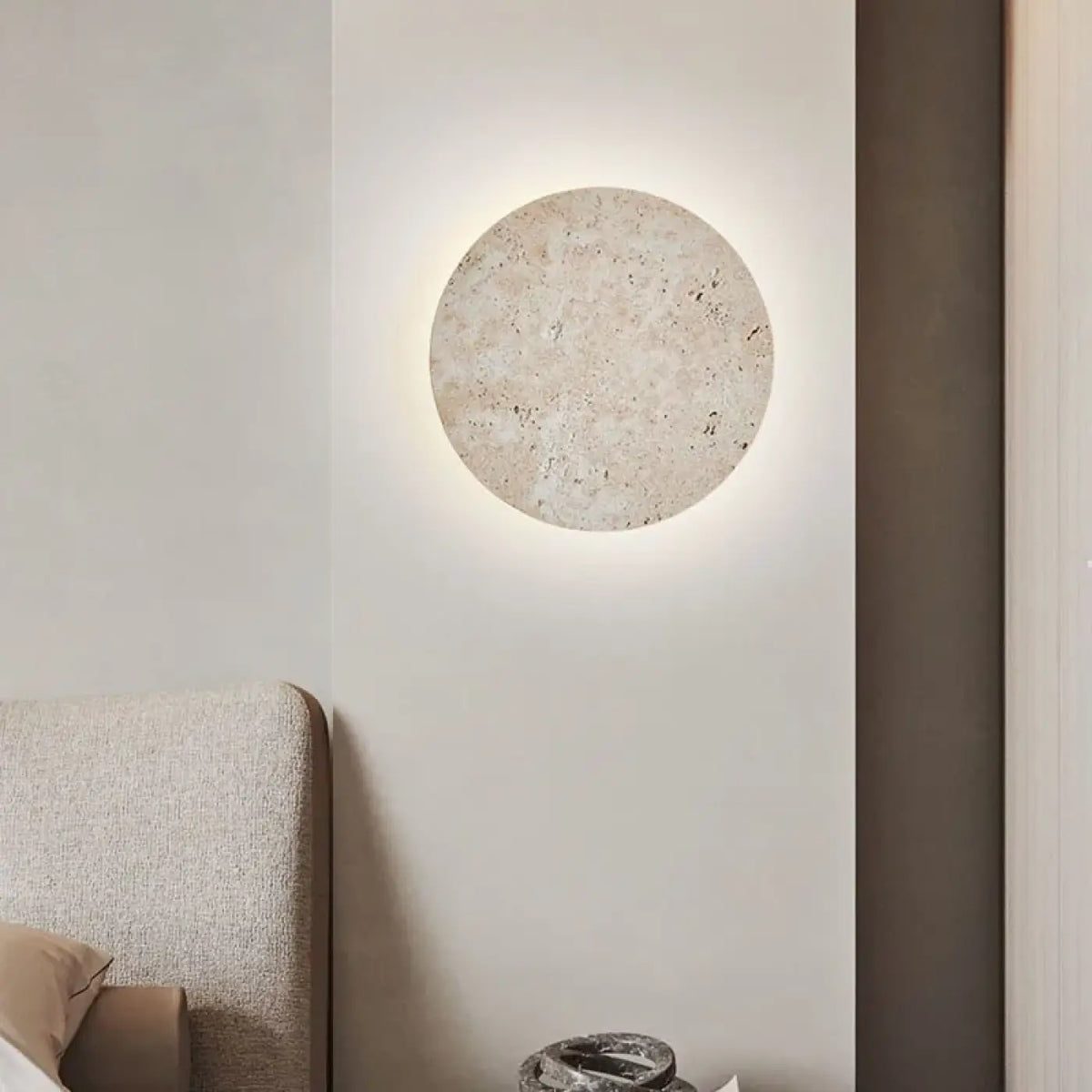 Applique Murale Ronde en Pierre Beige – Bivane
