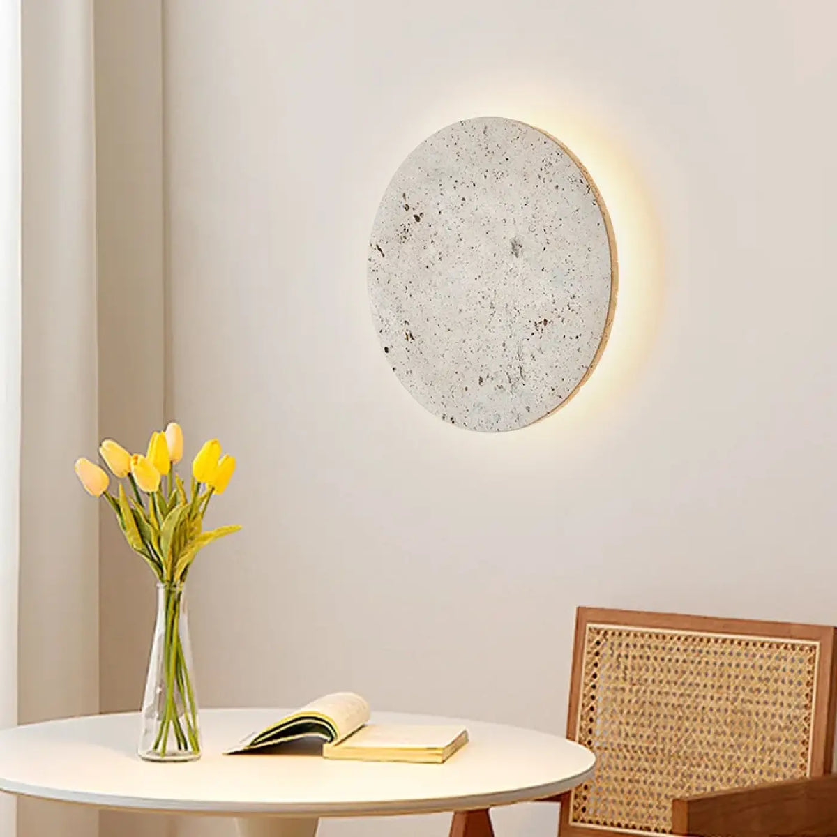 Applique Murale Ronde en Pierre Beige – Bivane