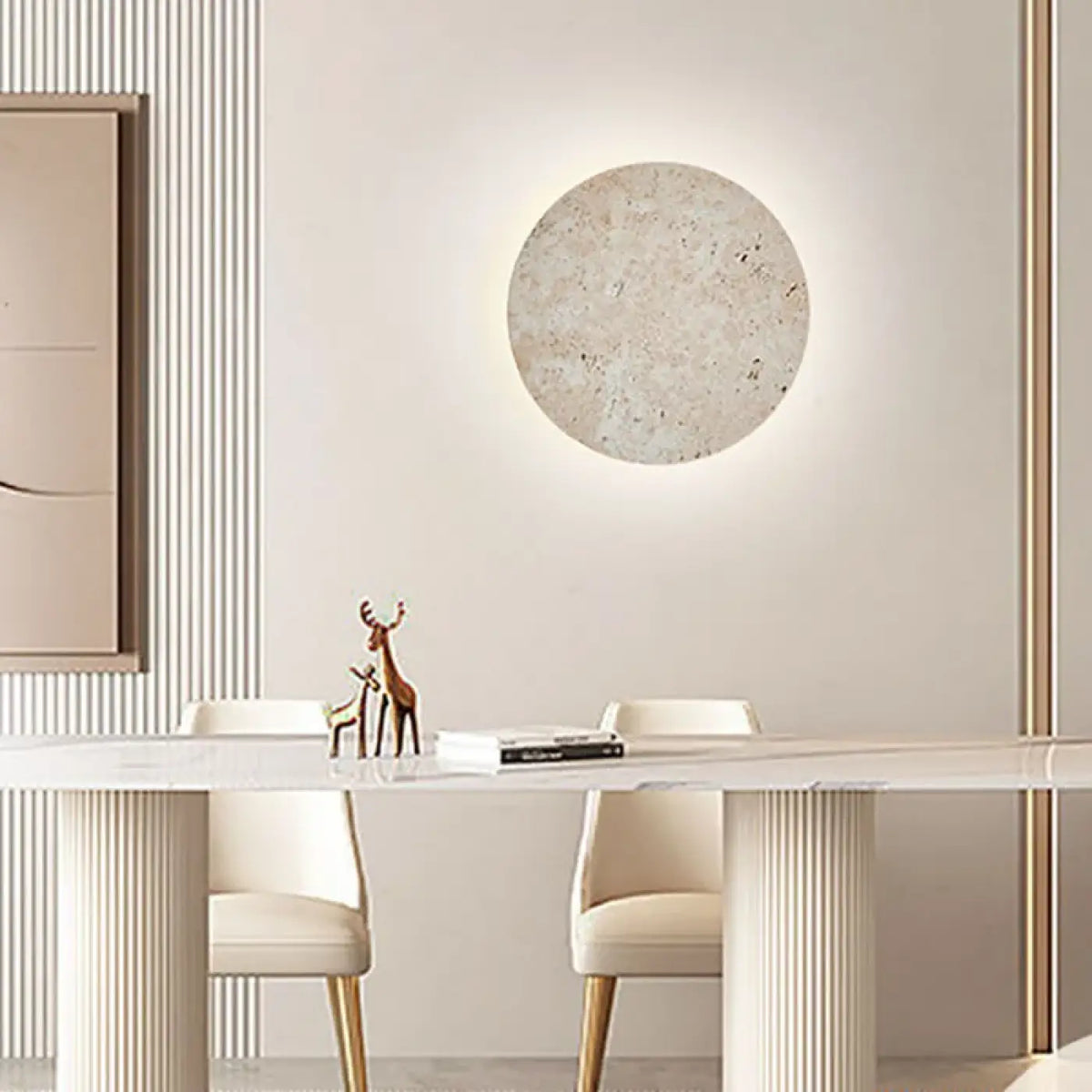 Applique Murale Ronde en Pierre Beige – Bivane