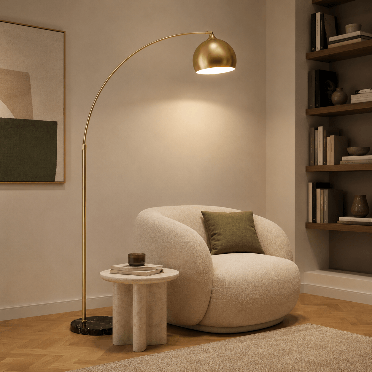 Lampadaire Arc à Dôme Doré – Astre