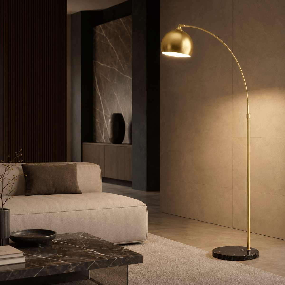 Lampadaire Arc à Dôme Doré – Astre