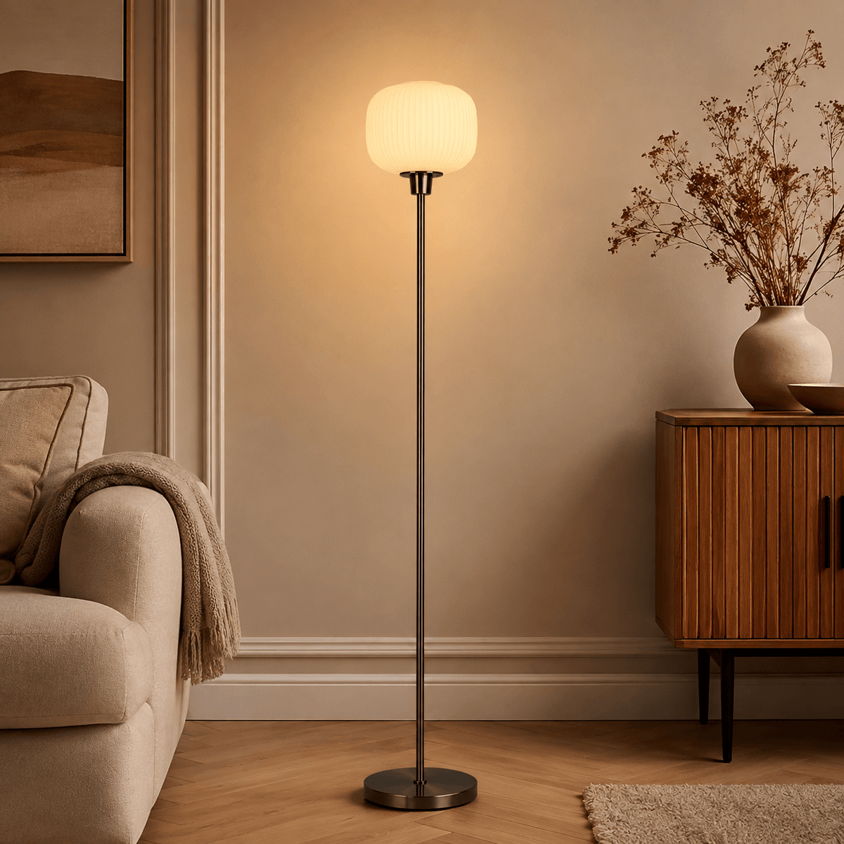 Lampadaire en Verre Strié et Laiton – Éos