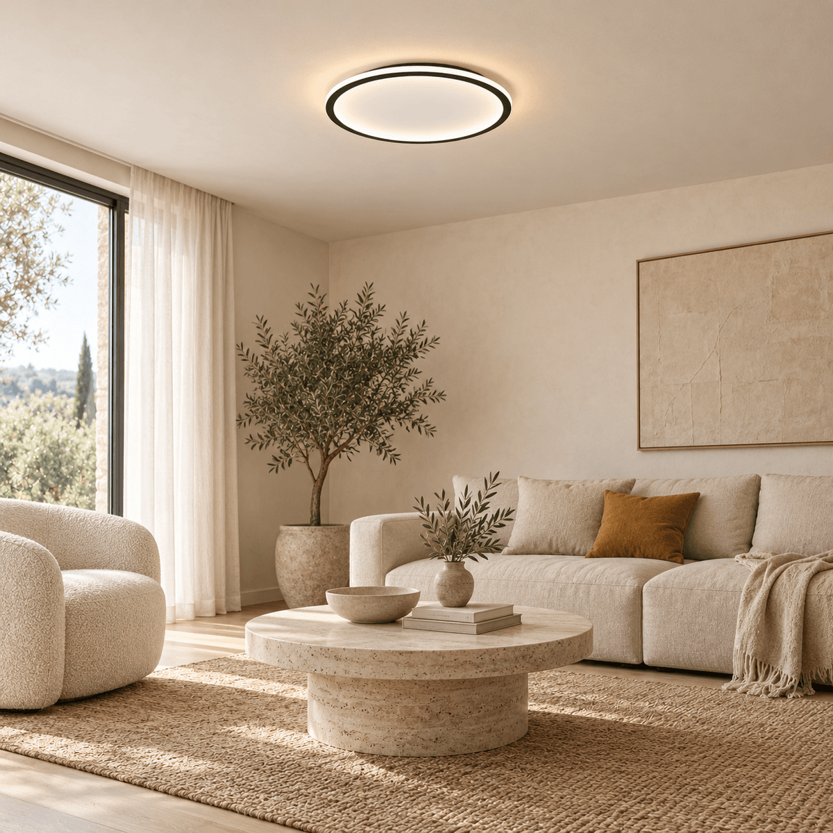 Plafonnier LED Halo extra-plat, lumière douce et uniforme