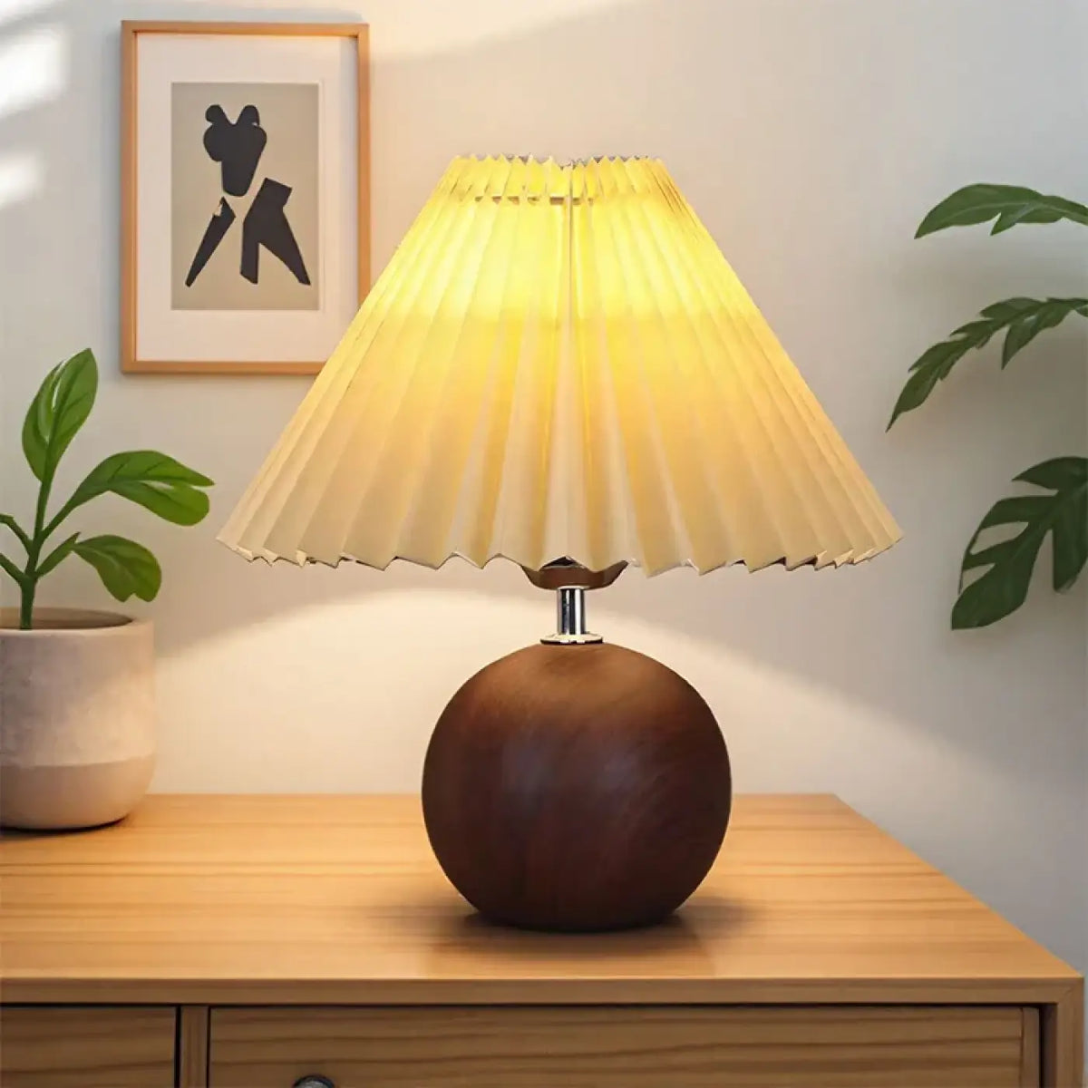 Lampe en Bois Abat-jour Plissé – Mévon