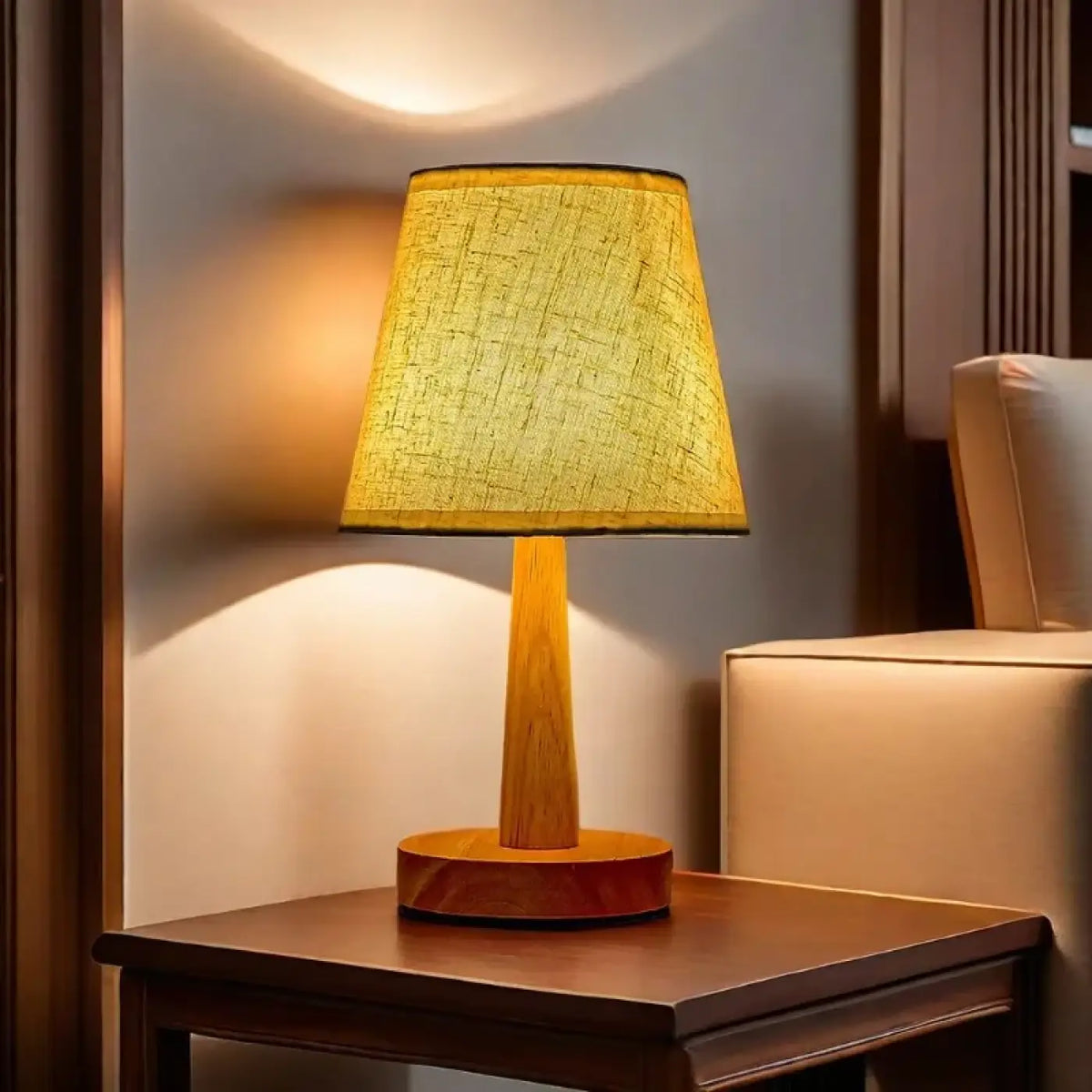 Lampe en Bois Naturel et Tissu – Jorio