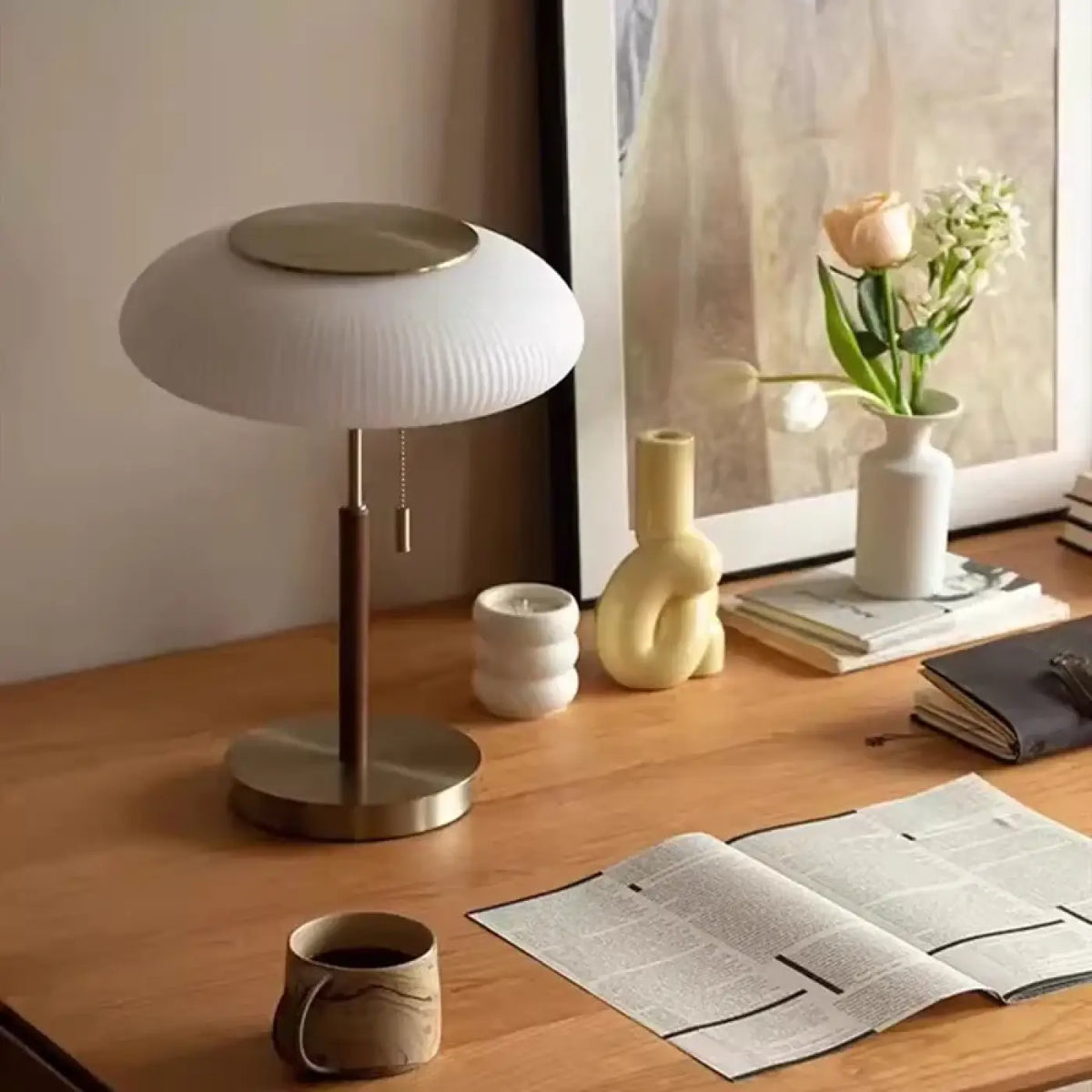 Lampe Verre Plissé et Métal Doré – Visel