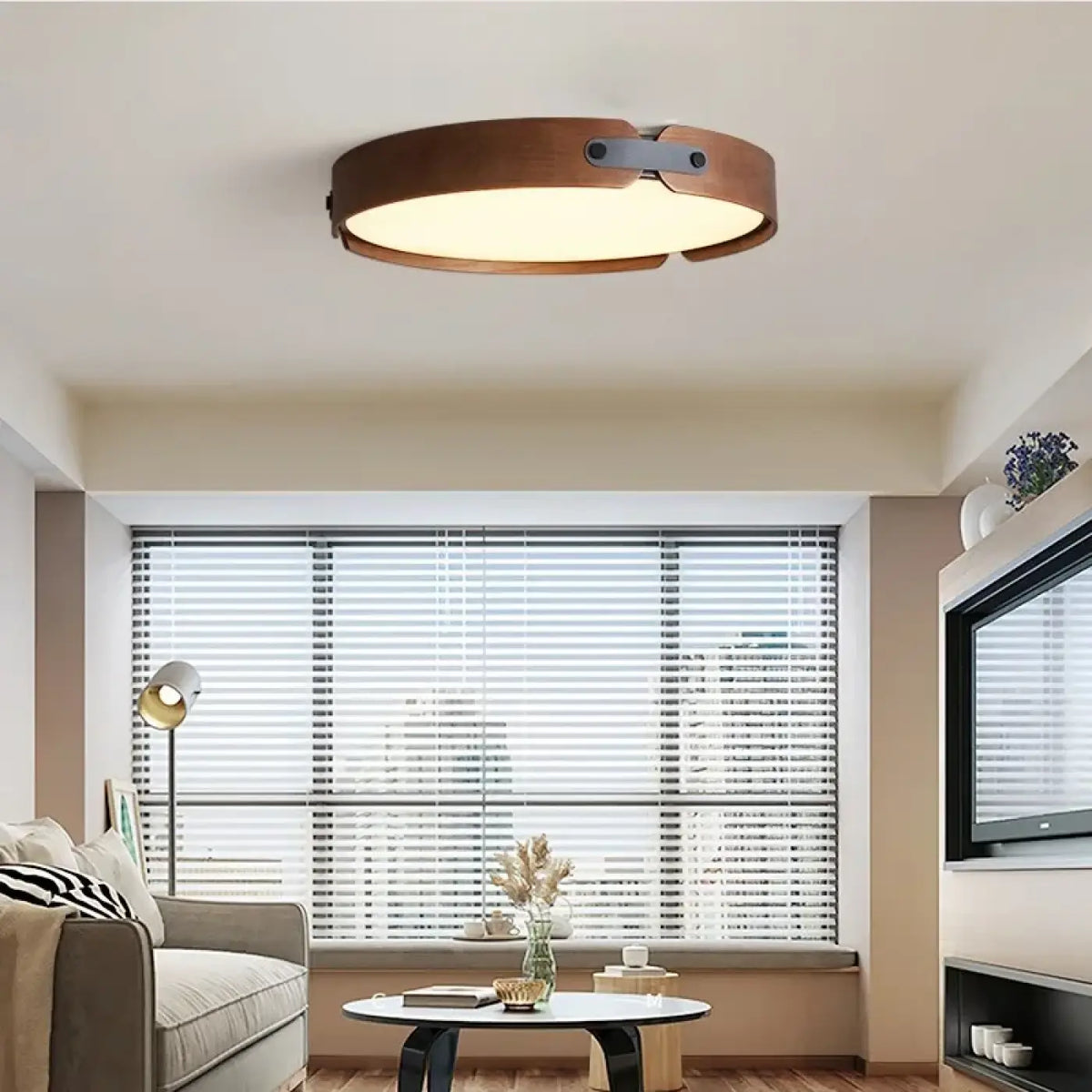 Plafonnier Rond Bois Façon Sellerie – Zasio