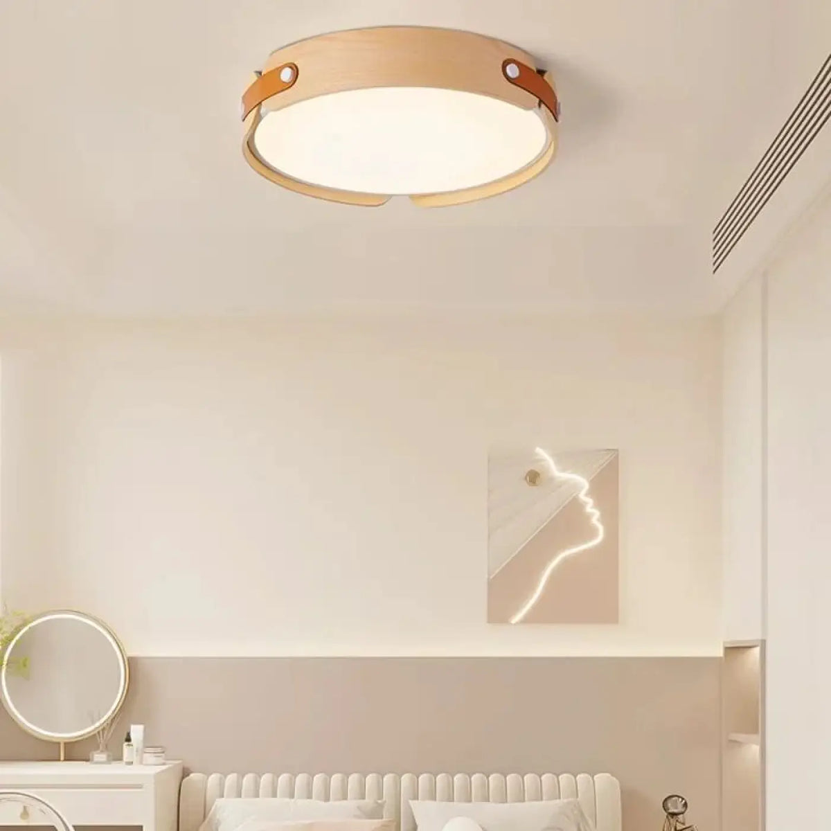 Plafonnier Rond Bois Façon Sellerie – Zasio