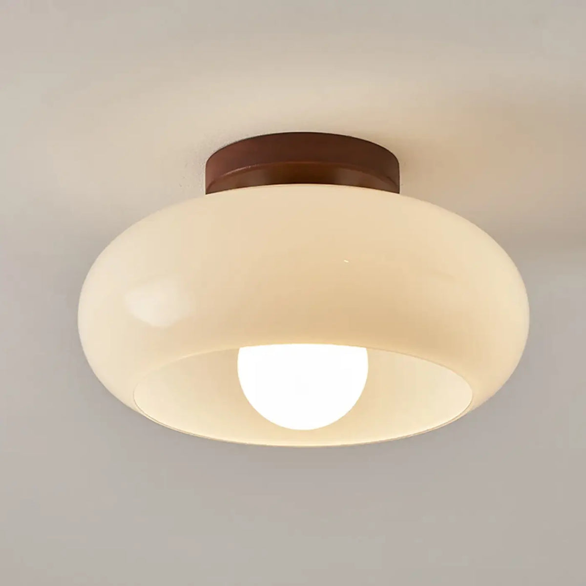 Plafonnier en Verre Blanc et Bois – Fidan