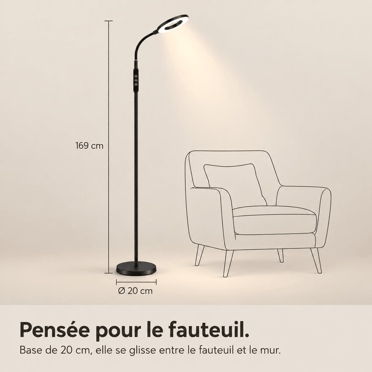 Lampadaire Liseuse LED avec Variateur – Lumo