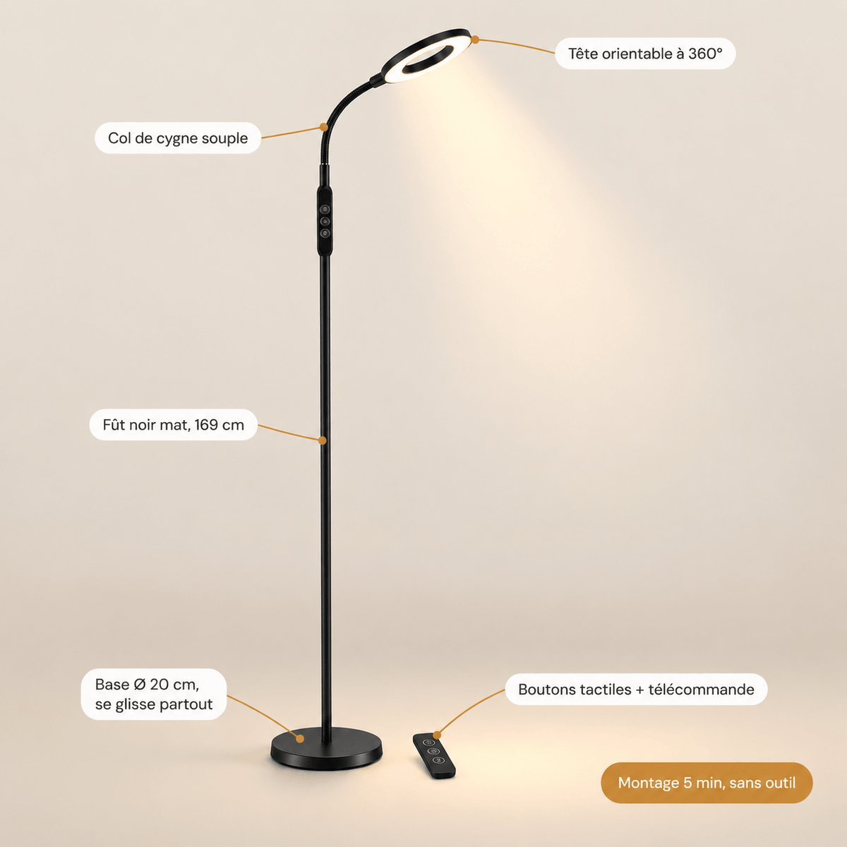 Lampadaire Liseuse LED avec Variateur – Lumo