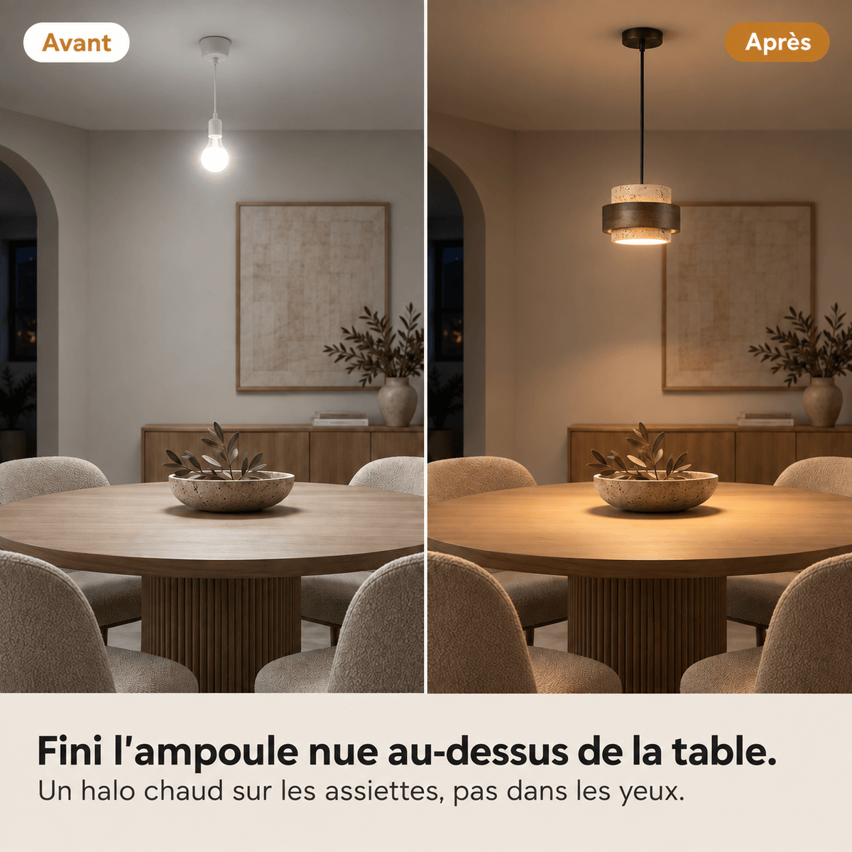 Suspension en Travertin et Bois – Théa