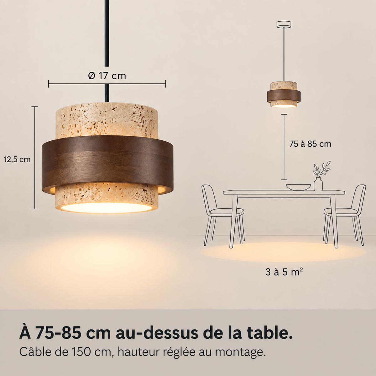 Suspension en Travertin et Bois – Théa