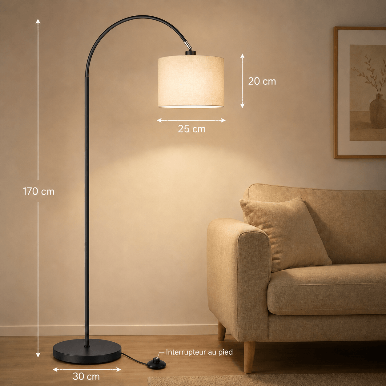 Lampadaire Arc avec Abat-jour en Lin – Orion