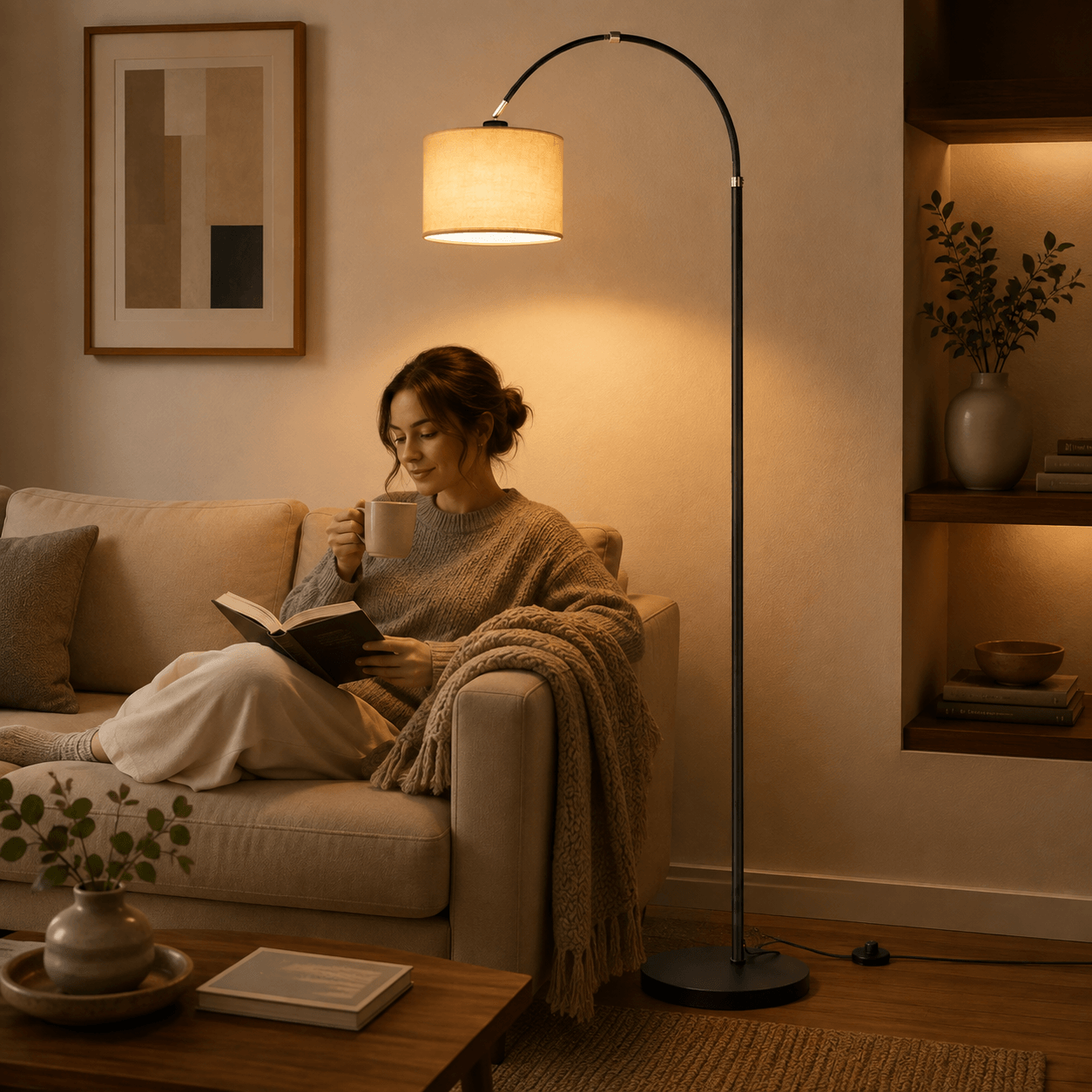 Lampadaire Arc avec Abat-jour en Lin – Orion