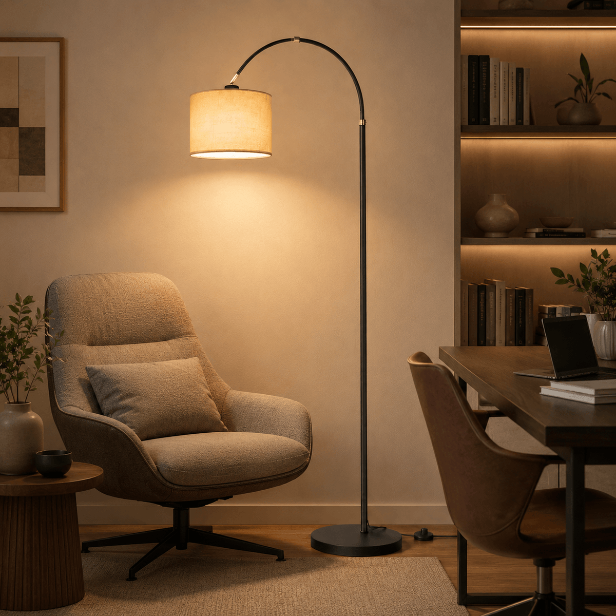 Lampadaire Arc avec Abat-jour en Lin – Orion