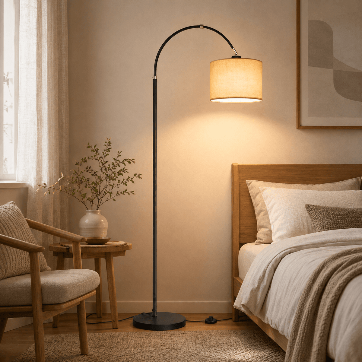 Lampadaire Arc avec Abat-jour en Lin – Orion
