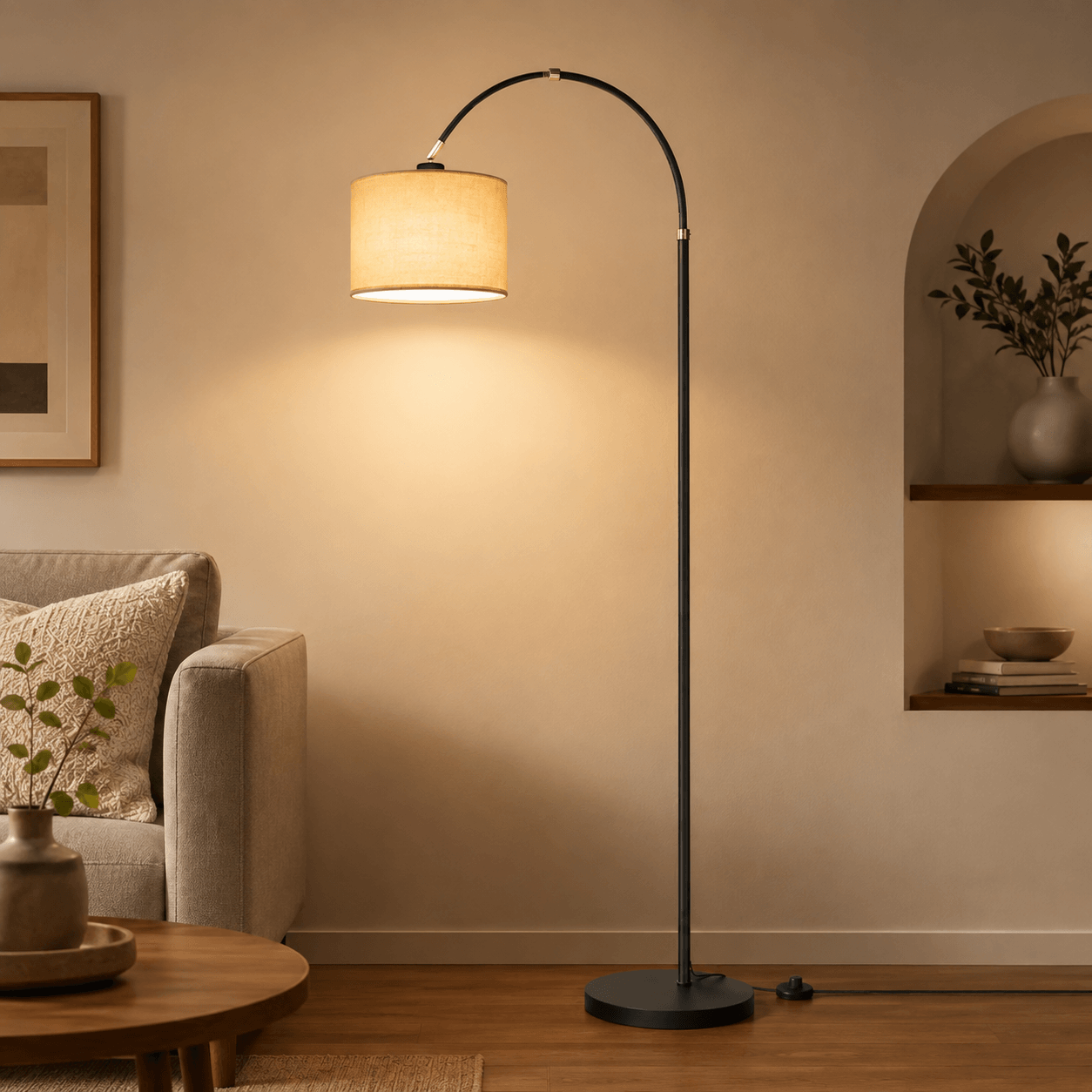 Lampadaire Arc avec Abat-jour en Lin – Orion