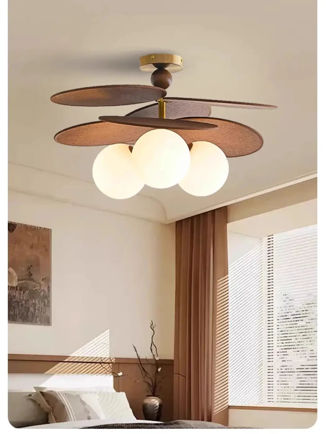 Plafonnier Feuilles en Bois et Verre Opale – Fidine