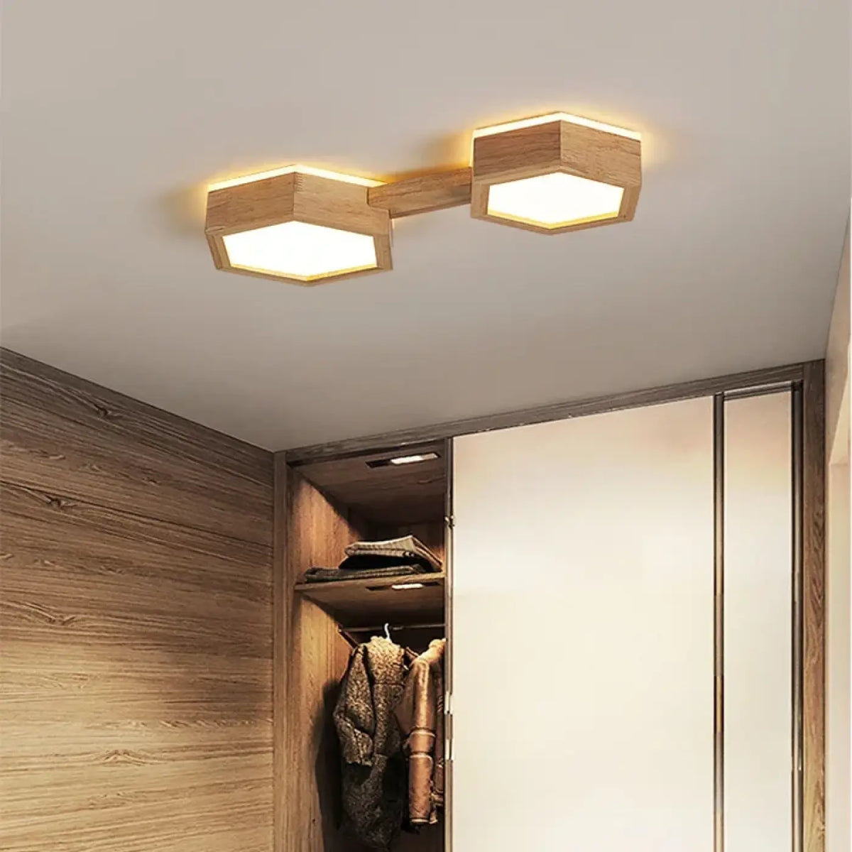Plafonnier LED Géométrique en Bois – Tamia
