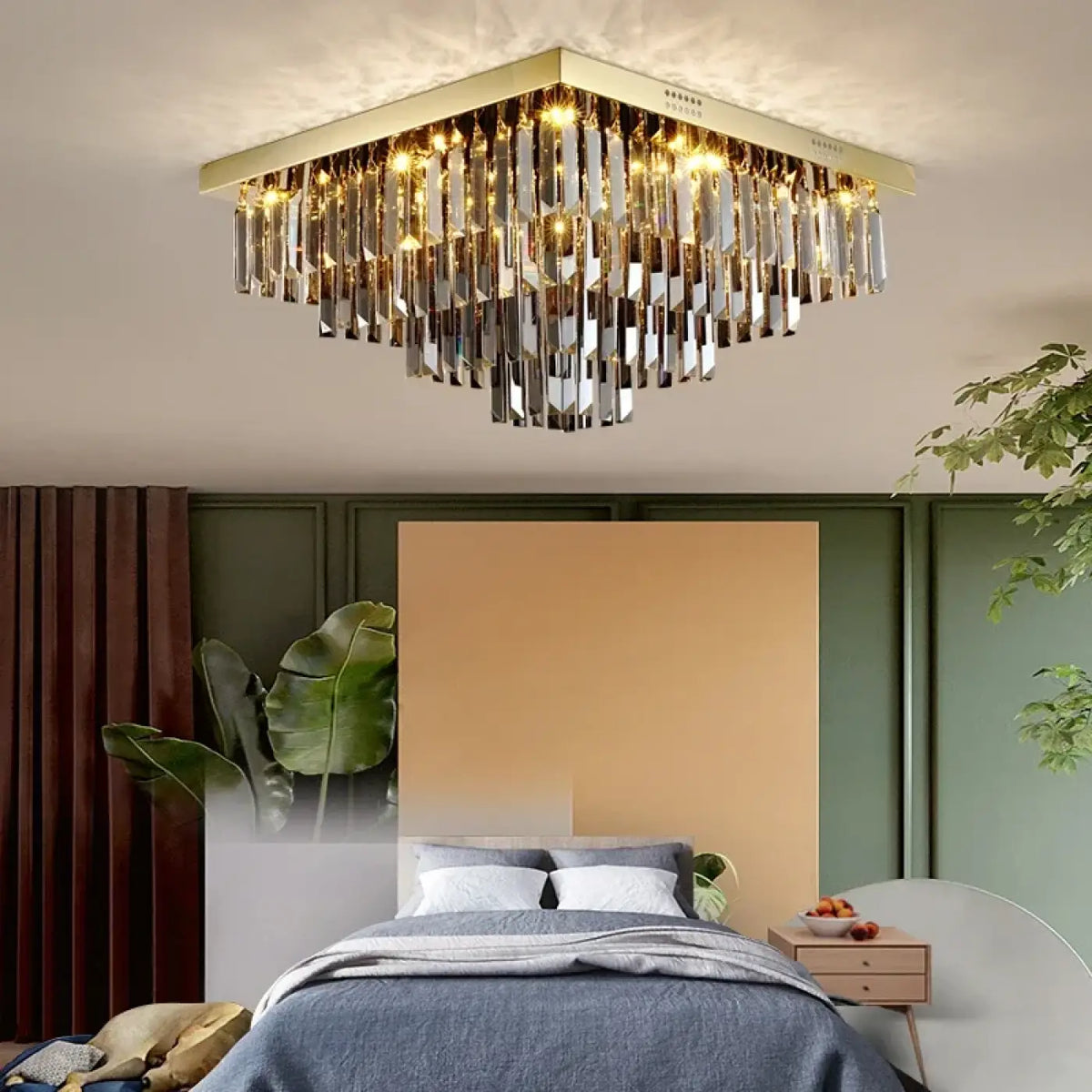 Plafonnier Carré en Cristal Doré – Irane