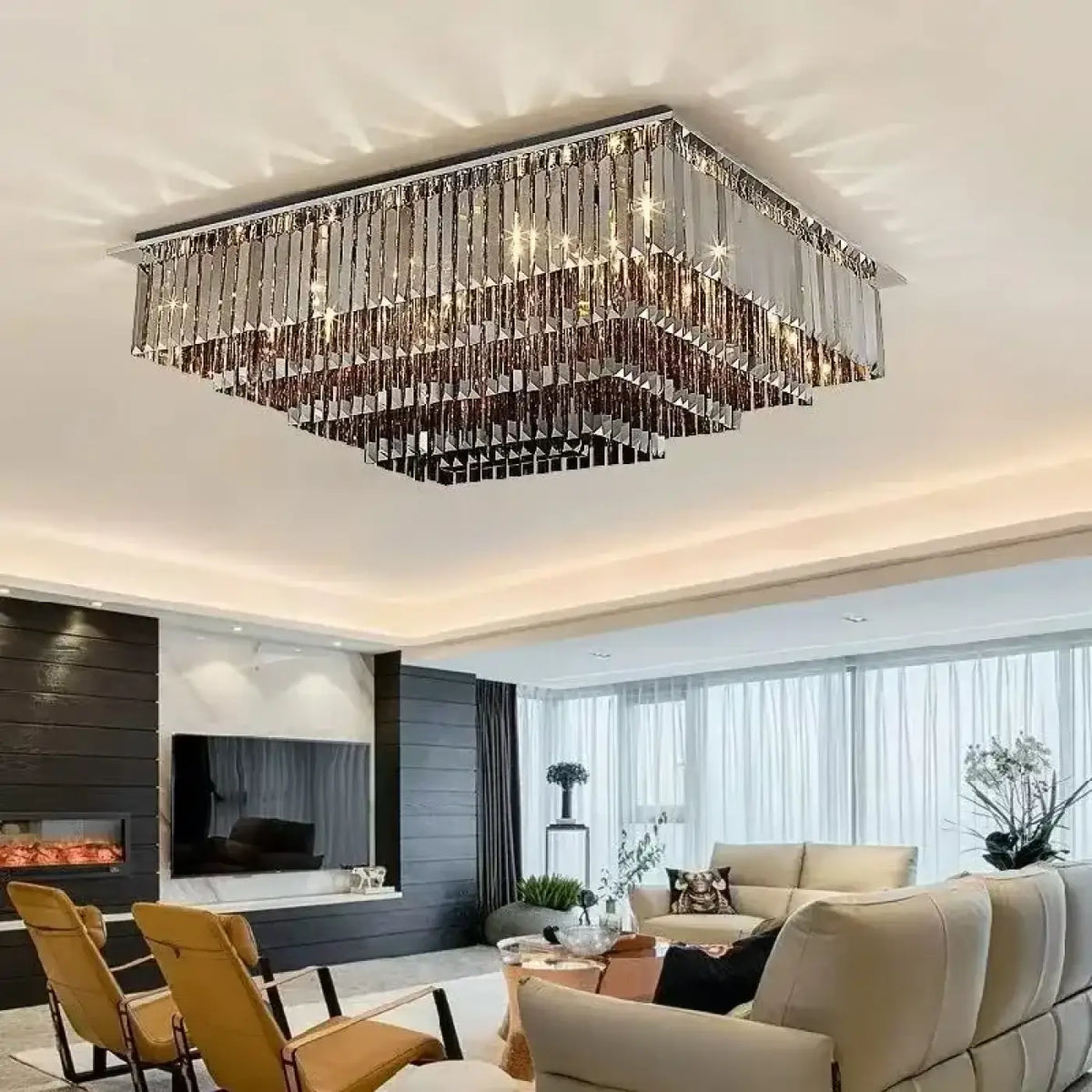 Plafonnier Carré en Cristal Doré – Irane