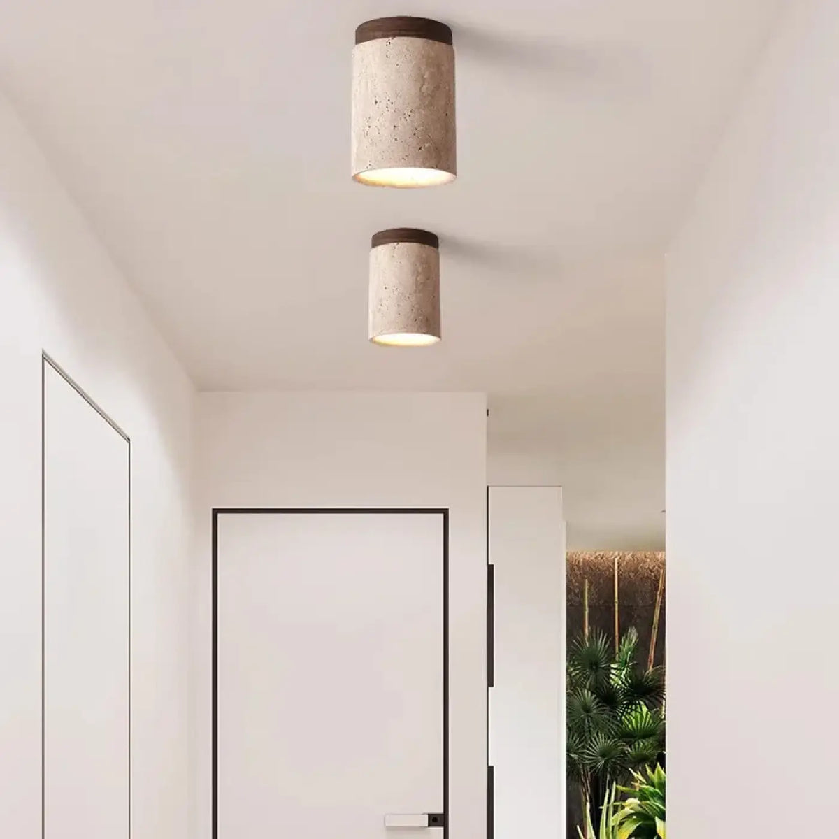 Plafonnier Cylindrique en Pierre et Bois – Filette