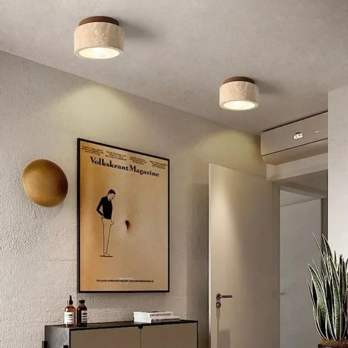 Plafonnier Cylindrique en Pierre et Bois – Filette