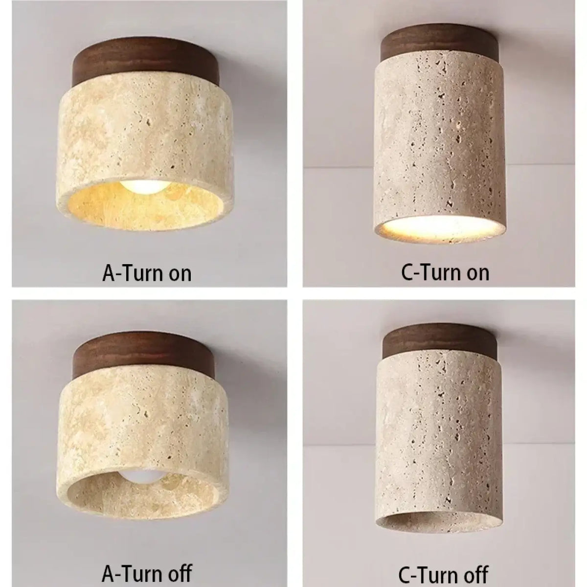 Plafonnier Cylindrique en Pierre et Bois – Filette