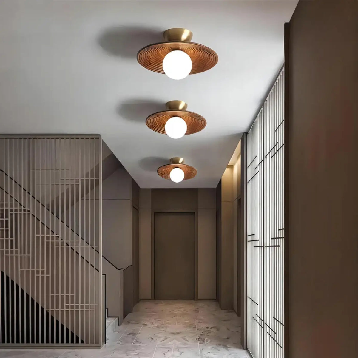 Plafonnier LED en Noyer et Fer – Bisane