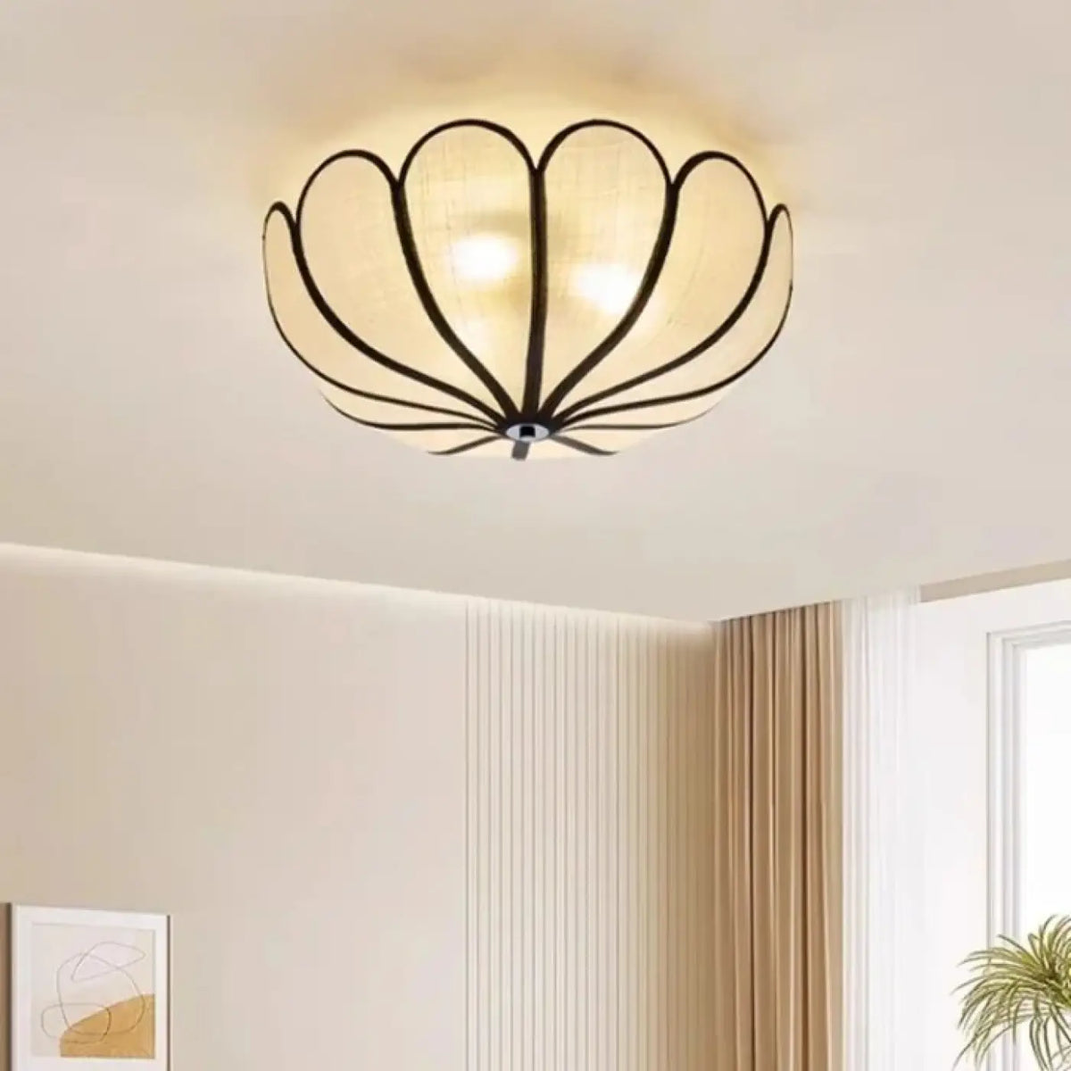 Plafonnier Fleur en Tissu Beige – Banel