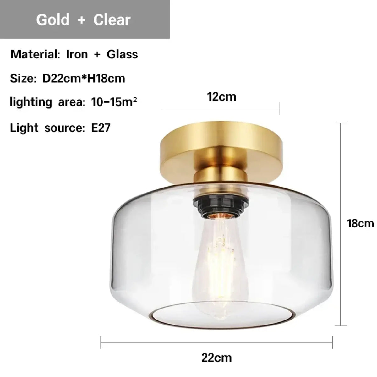 Plafonnier Moderne Base Dorée et Verre – Bolan
