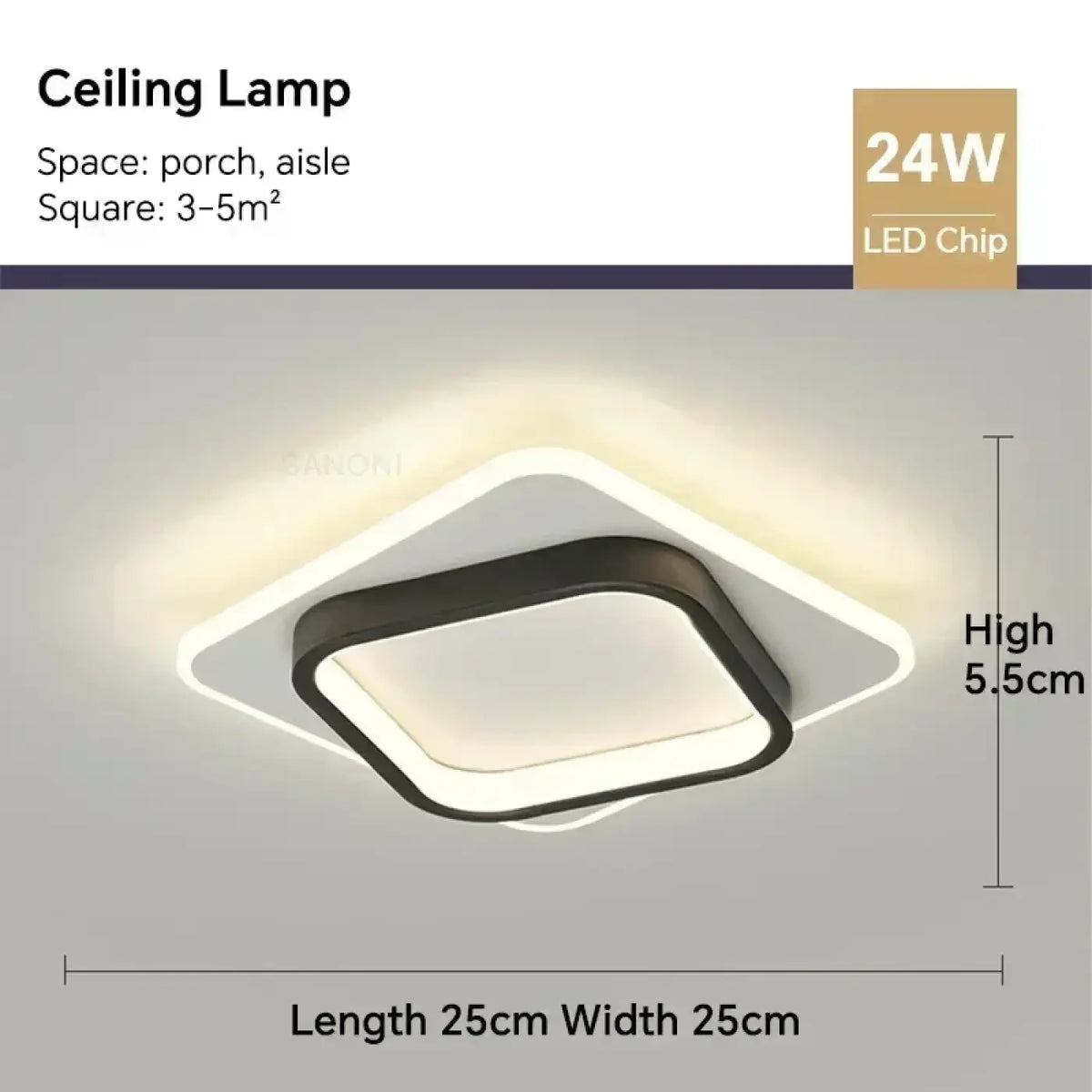 Plafonnier LED Carré à Cadre – Falan