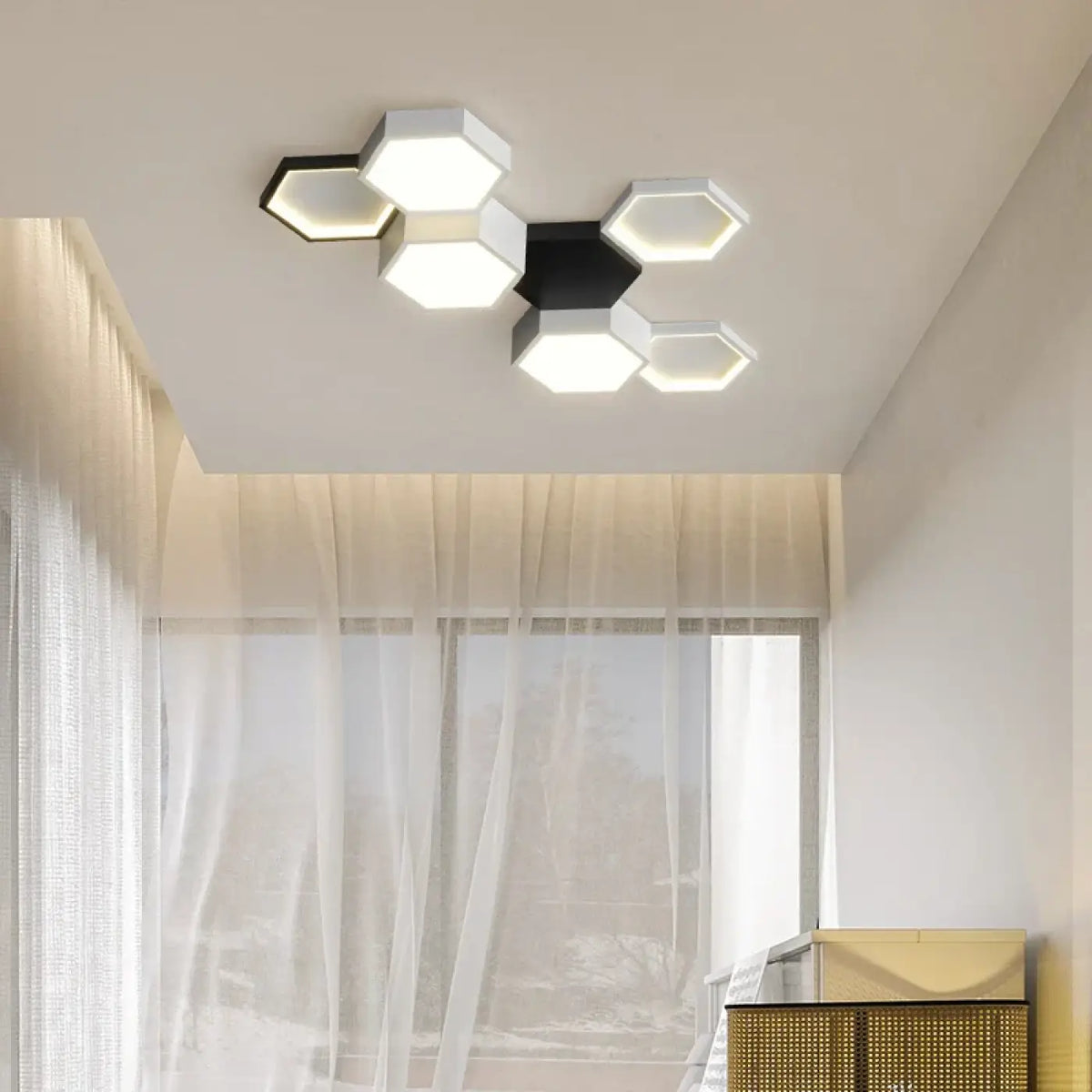 Plafonnier LED Hexagones Noir et Blanc – Rolan