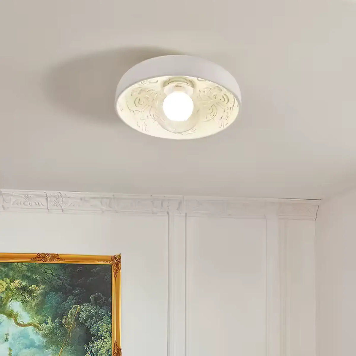 Plafonnier Rond Sculpté Blanc et Beige – Davette