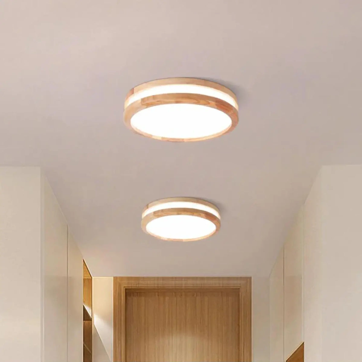 Plafonnier Rond en Bois Clair LED – Vilio
