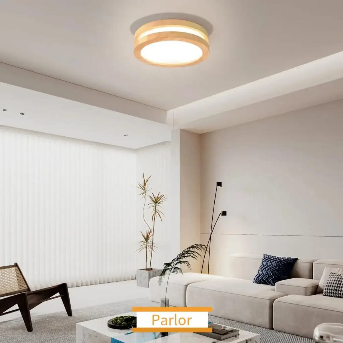 Plafonnier Rond en Bois Clair LED – Vilio