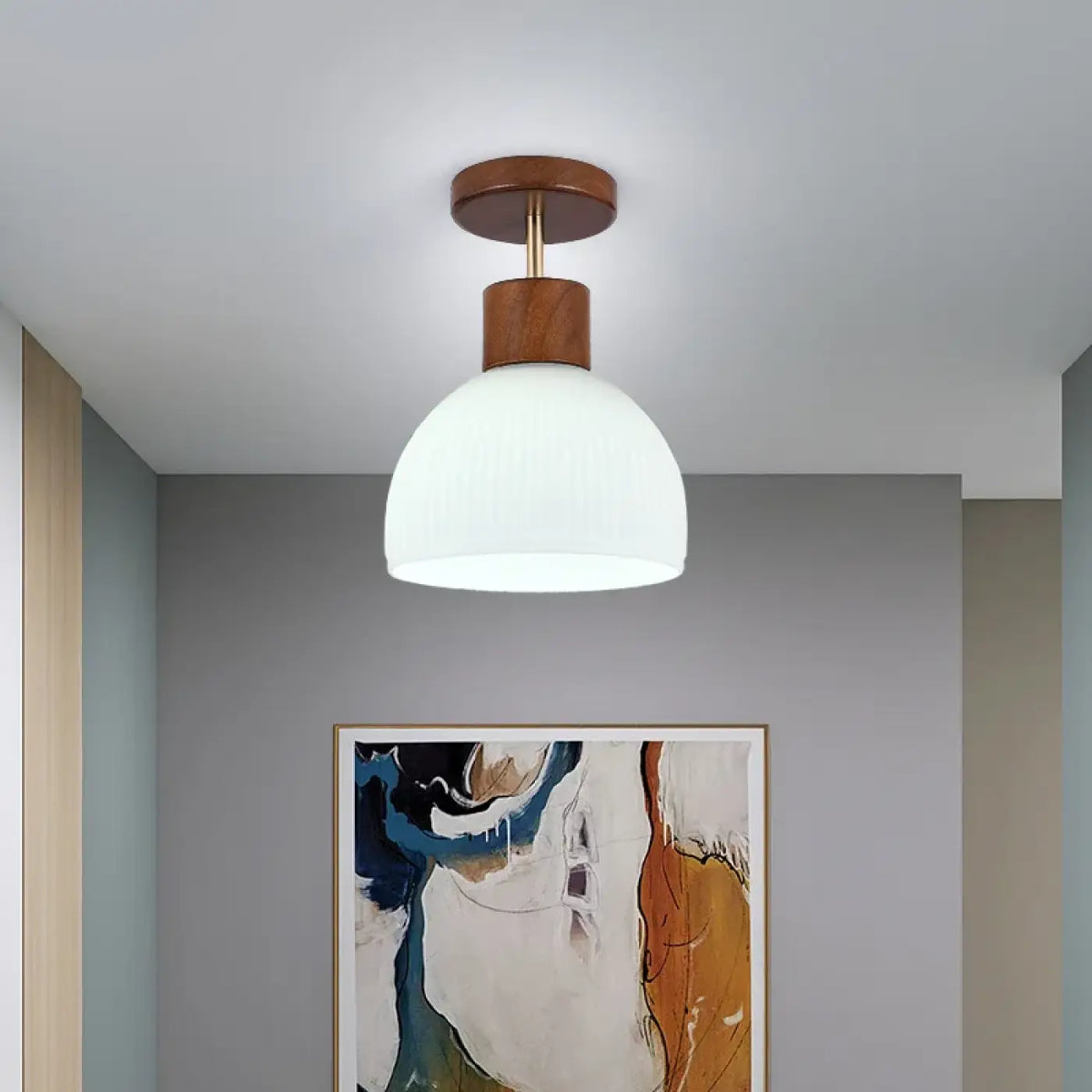 Plafonnier Scandinave Bois et Opaline – Ladel