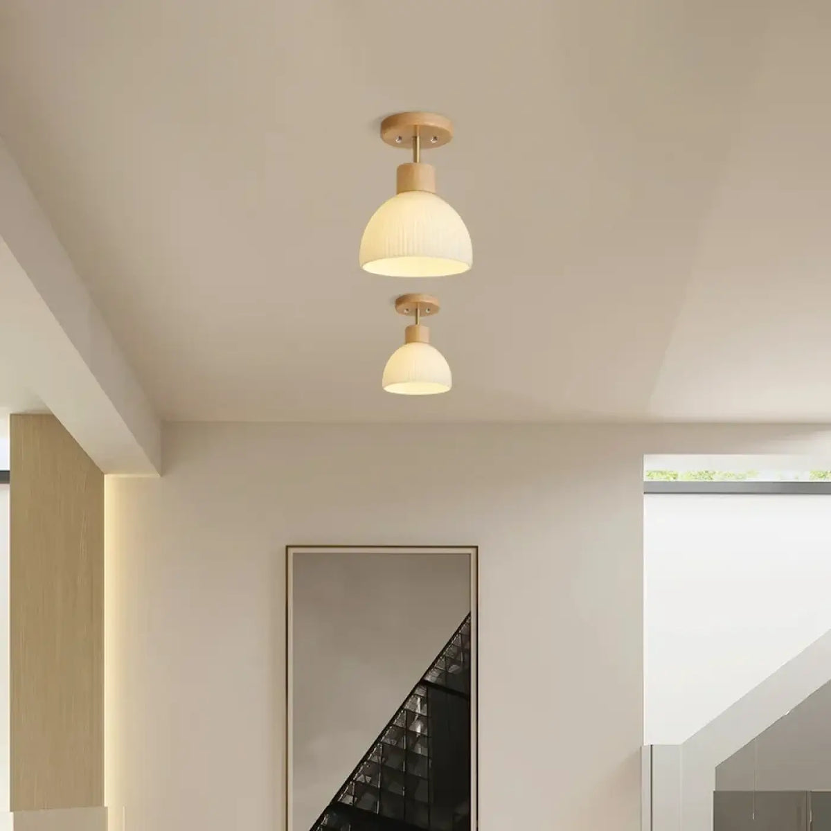 Plafonnier Scandinave Bois et Opaline – Ladel