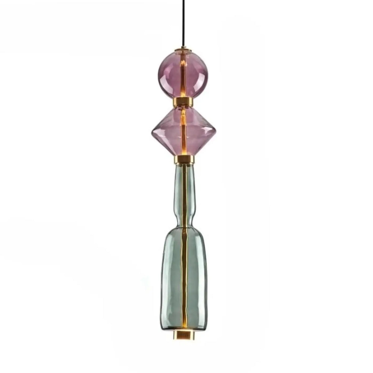 Suspension Verre Soufflé Violet et Doré – Borette