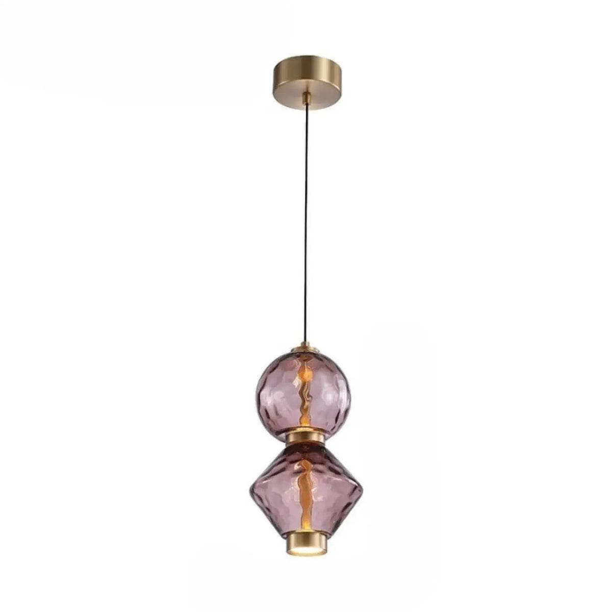 Suspension Verre Soufflé Violet et Doré – Borette