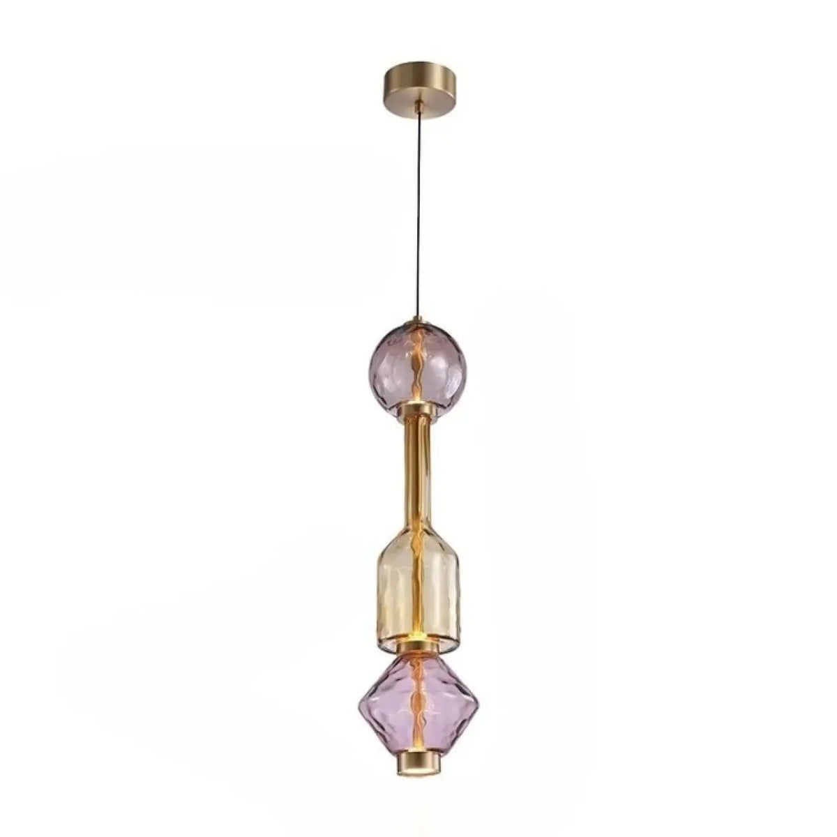 Suspension Verre Soufflé Violet et Doré – Borette