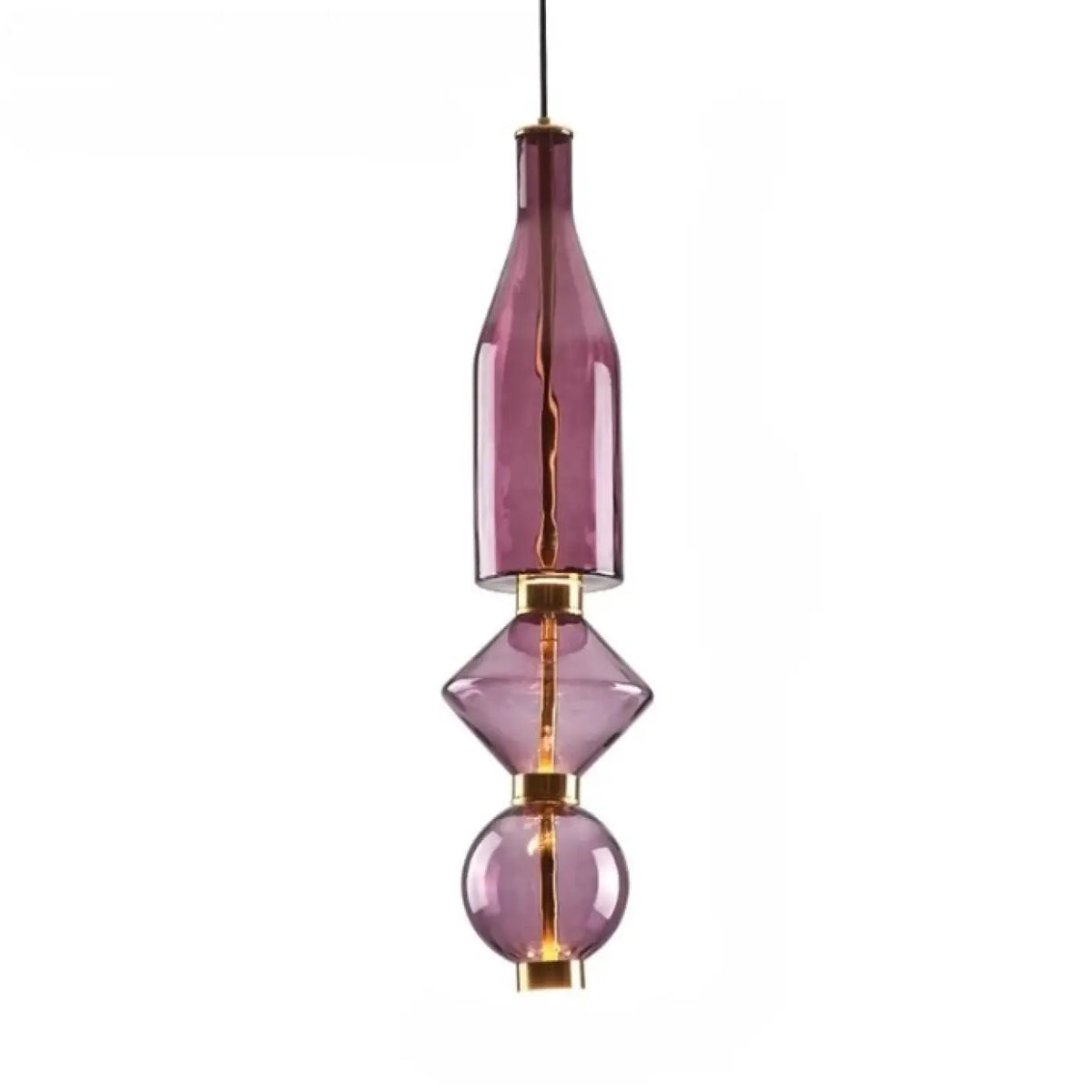 Suspension Verre Soufflé Violet et Doré – Borette