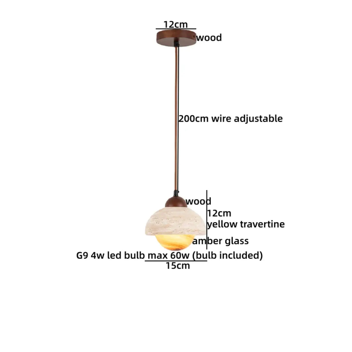 Suspension Bois, Travertin et Verre Ambré – Gralo
