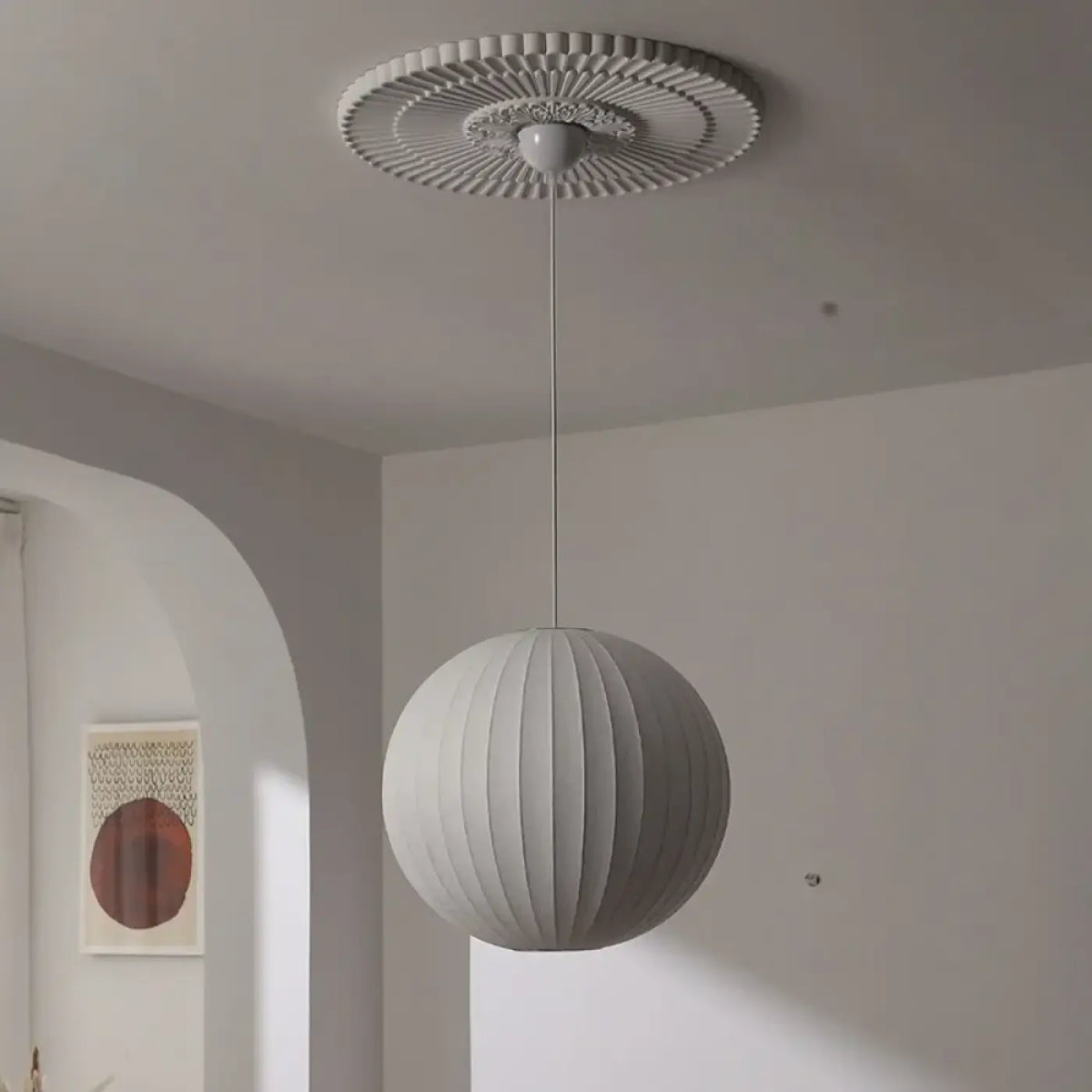 Suspension Boule Blanche Plissée – Niva