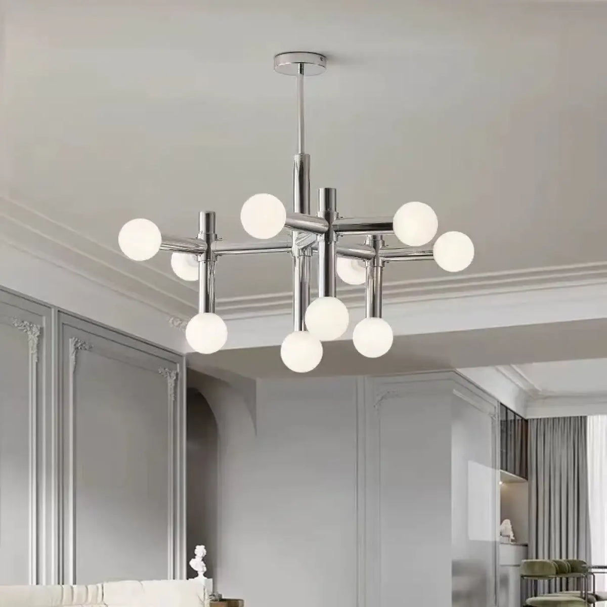 Lustre Chromé à Diffuseurs Sphériques – Dosette